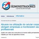 Portal Administradores noticiando sobre abuso no uso de celulares corporativos e a necessidade de controle das empresas.