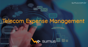 Arte de uma mão mexendo em uma tela, com a frase: "Telecom Expense Management", estampada na tela.