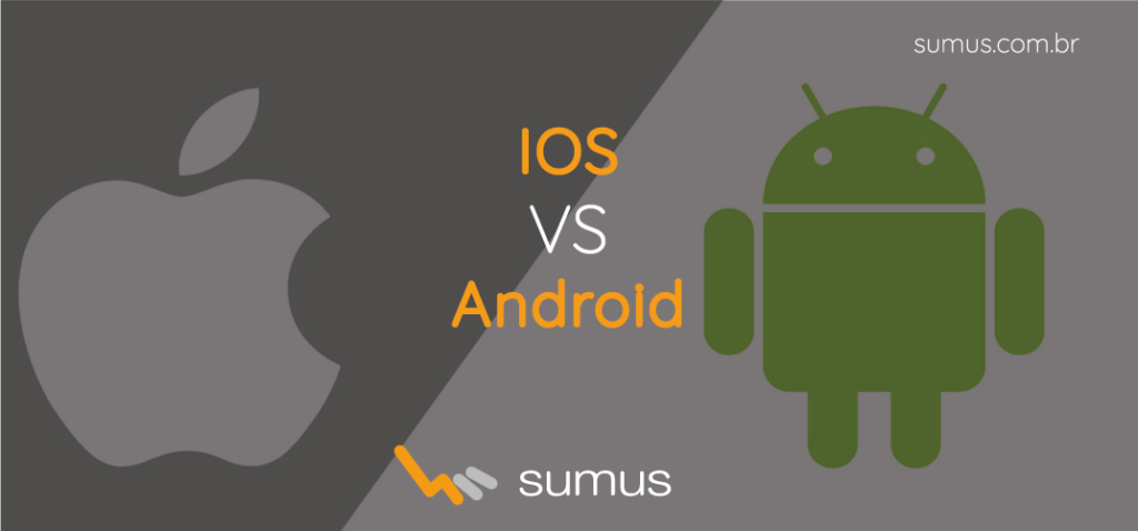 Android ou iOS: Imagem demonstrativa com os símbolos da Apple e do Android.