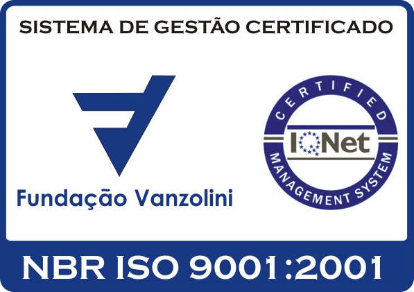 Selo da fundação vanzolini, sobre certificação de sistema de gestão com NBR ISO 9001:2001.