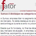 Notícia do Fator Brasil destacando a Sumus na categoria software do anuário Telecom.