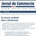 Notícia do jornal Diário do Comércio, na internet, em página branca com letras azuis, falando sobre a nova ordem dos celulares.